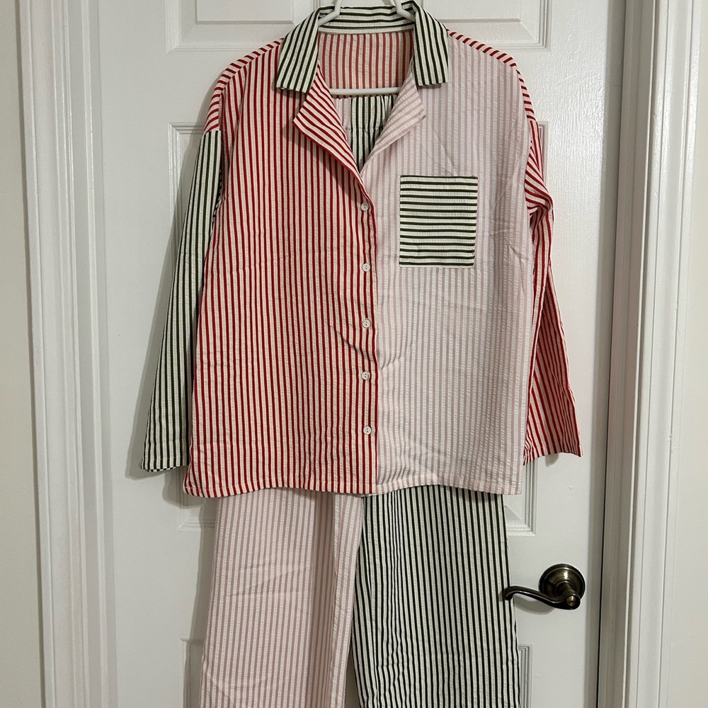 Viral Striped Set-pink, red and green.